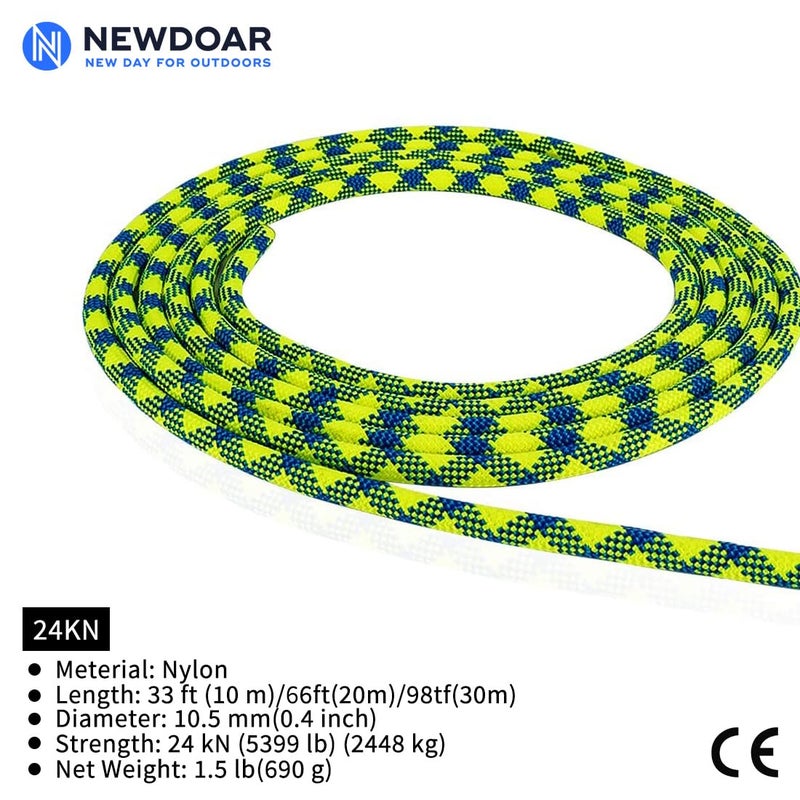 NewDoar 10.5mm(2/5in) Dynamic Rope,24KN(5231 lb) Robust Nylon Kernmantle,3 Sizes Multipurpose Rope for Outdoor Mountaineering Rock Climbing Rescue - Image 2